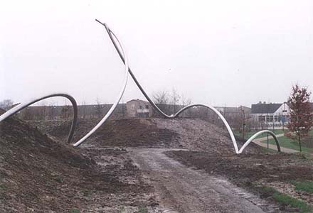 Homage to El Lissitzky - land art project with red steel element.